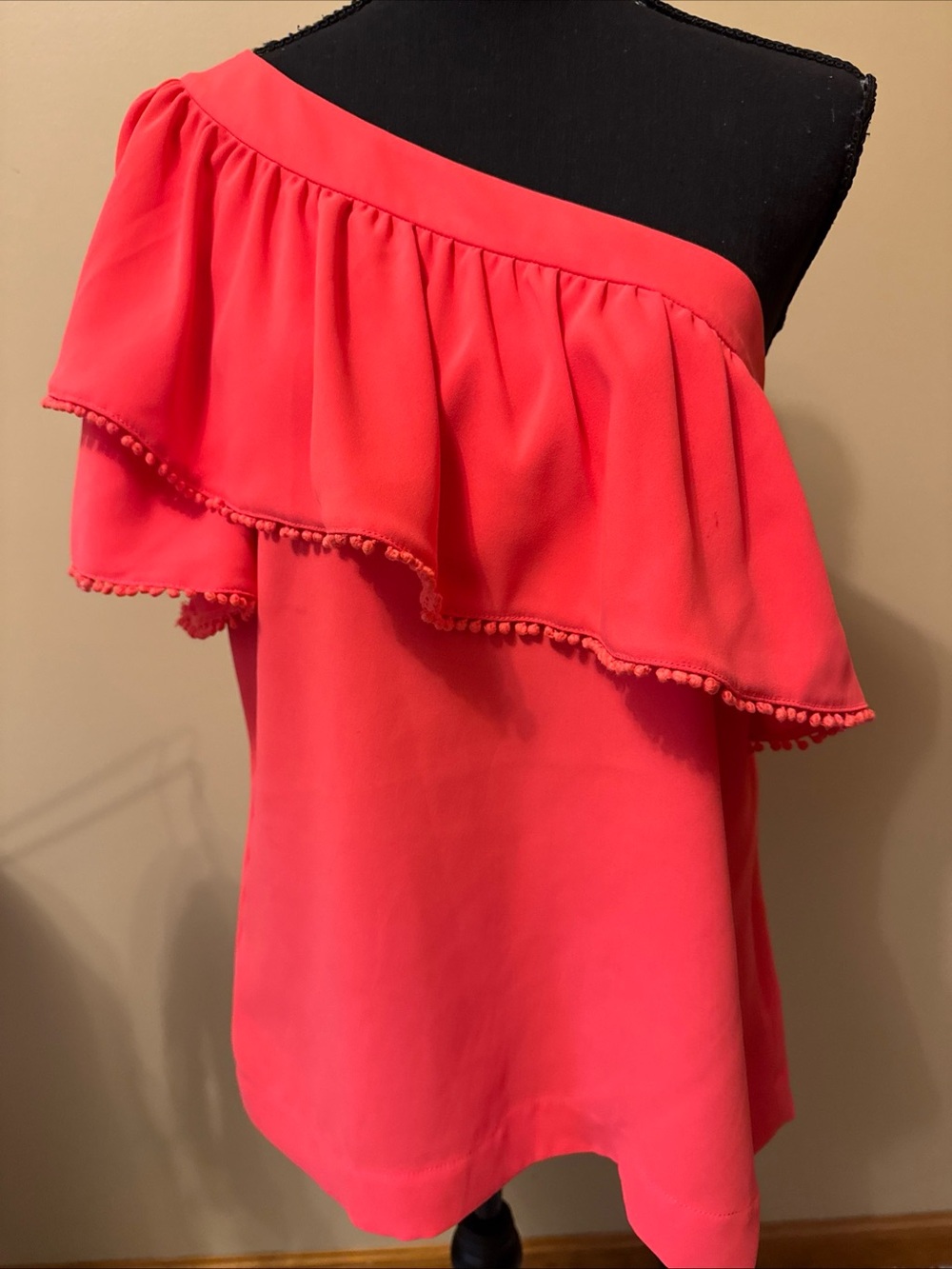Trina Turk Coral One-Shoulder Ruffle Top